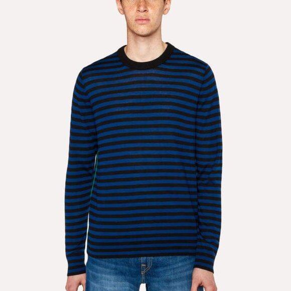 Banana Republic X Baruffa Italian Merino Wool Navy Blue Striped Sweater Large - Picture 1 of 8